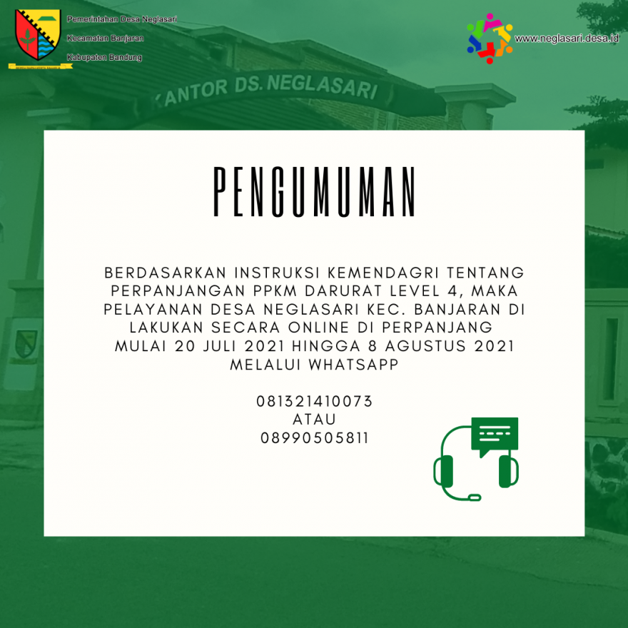 PERPANJANGAN PELAYANAN ONLINE SAMPAI 08 AGUSTUS 2021